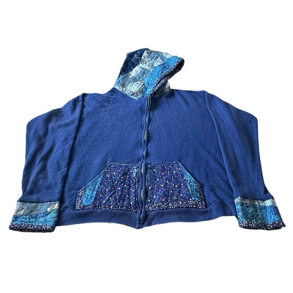 Upcycled blue zip up hoodie jacket